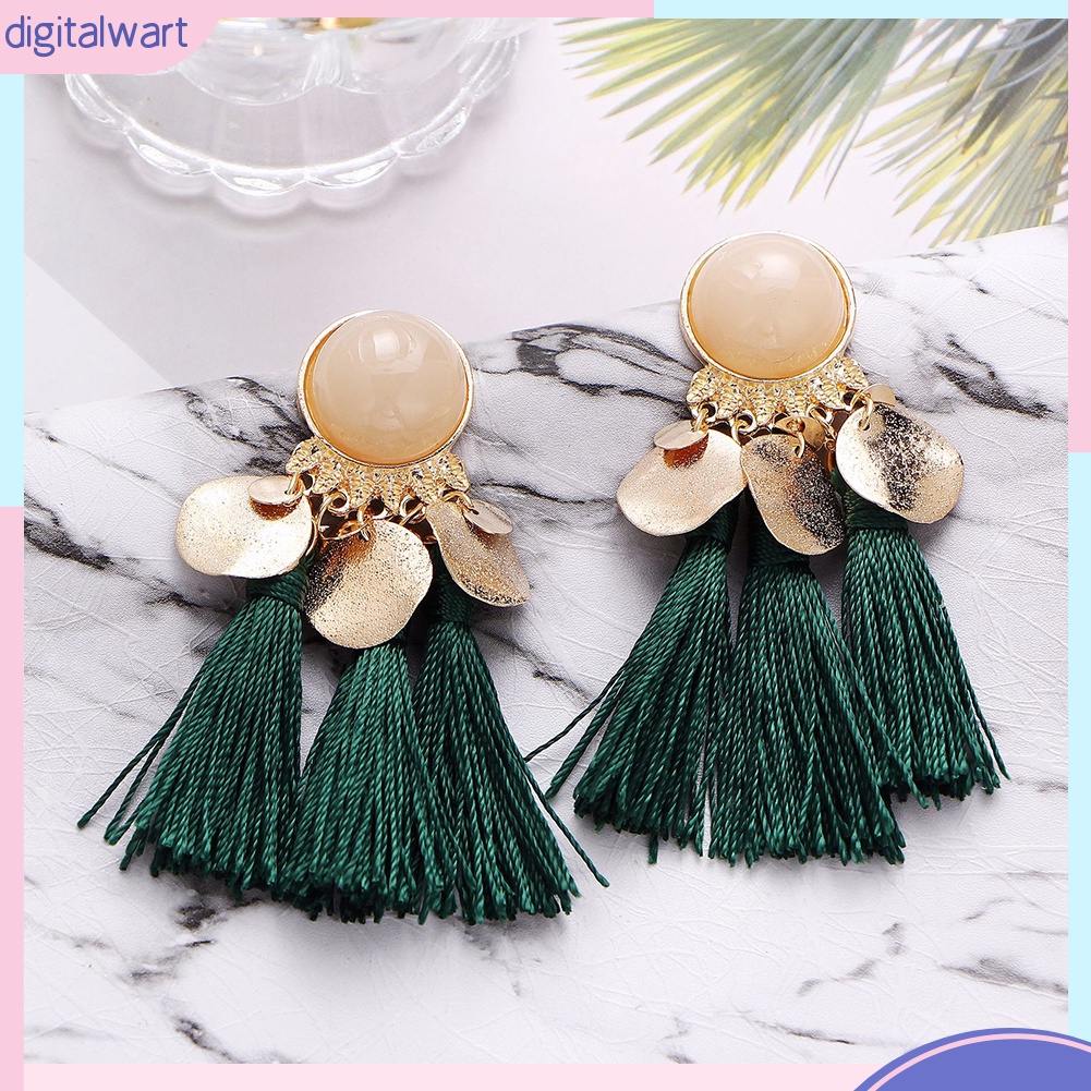 Bông tai dài phối núm tua phong cách Bohemian thời trang cho nữ