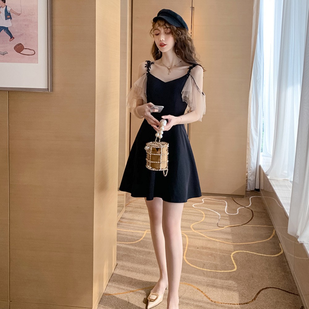 Đầm nữ , đầm dự tiệc nữ tay lưới hở vai quyến rũ phong cách Hàn Quốc ATILA.SHOP | BigBuy360 - bigbuy360.vn