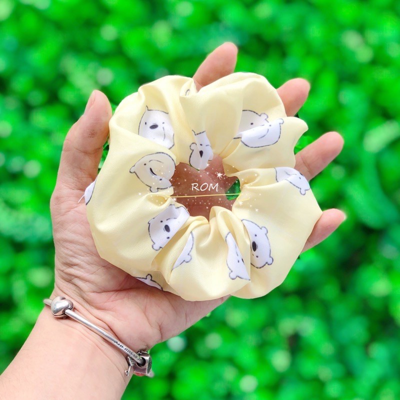 Cột tóc scrunchies gấu dễ thương tông màu pastel