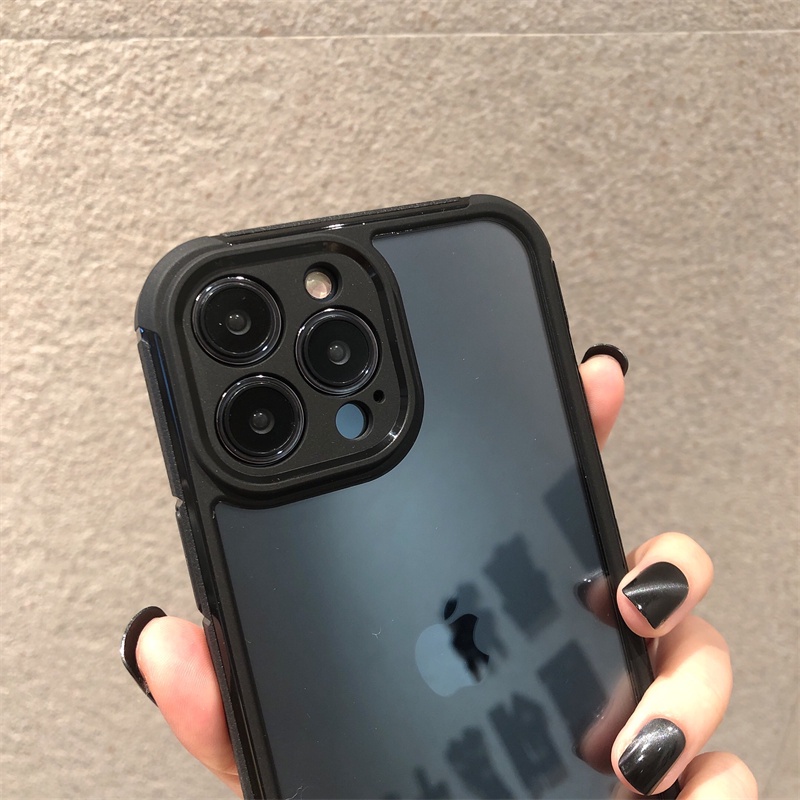 Ốp Điện Thoại Cứng Viền Silicon Dẻo Trong Suốt Chống Sốc Cho iPhone 11 12 13 14 Pro Max 14 Plus