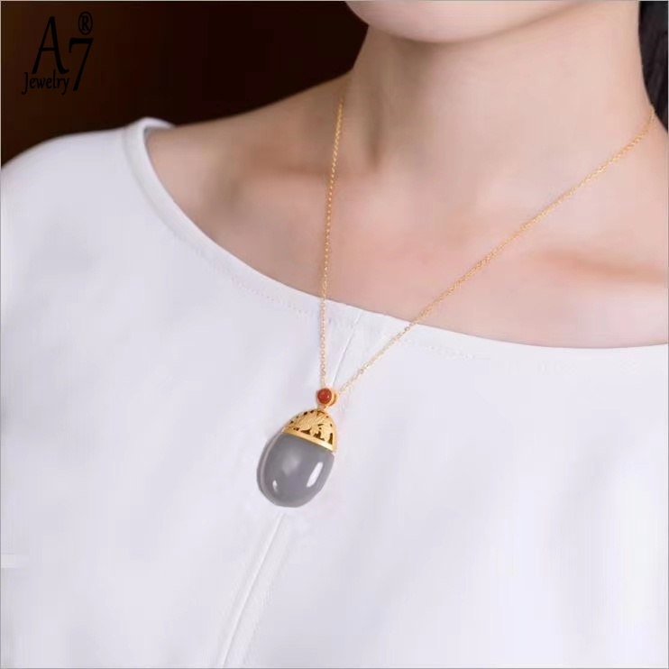 Dây Chuyền Mạ Bạc 925 Mặt Hoa Sen Đính Đá Ngọc Bích Thời Trang Cho Nữ