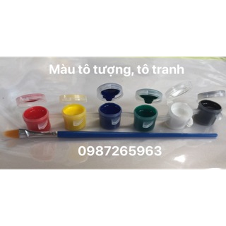 Set 6 màu và cọ vẽ tô tranh, tô tượng, tô măt nạ giấy bồi
