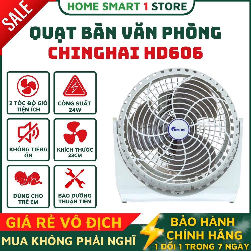 Quạt bàn văn phòng mini Chinghai HD606 cắm điện với 3 tốc độ, công suất 24W, không gây tiếng ồn