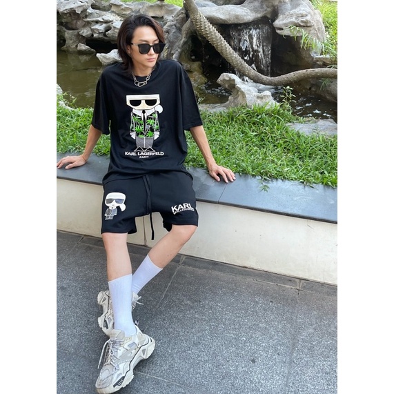 Set áo thun và quần short tây KARL, bộ nam mặc mùa hè hot trend style rộng chất dày mát mịn