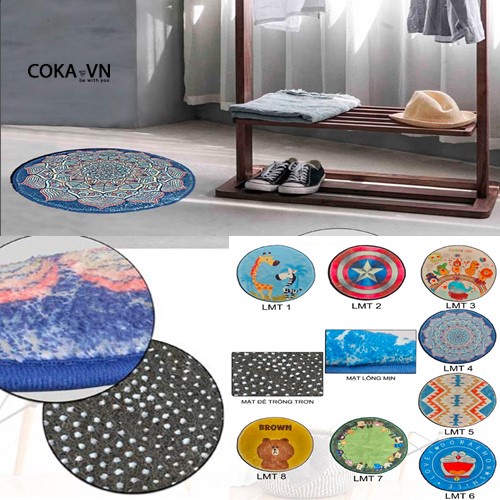 Thảm sàn, thảm chùi chân lông mịn tròn, đường kính 50, nhiều hình ảnh, họa tiết sinh động đẹp mắt, giá rẻ nhất