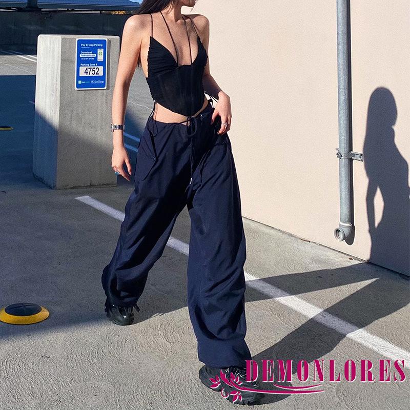 Quần Dài Dáng Suông Lưng Thun Rút Dây Màu Trơn Thời Trang Mùa Hè Cho Nữ