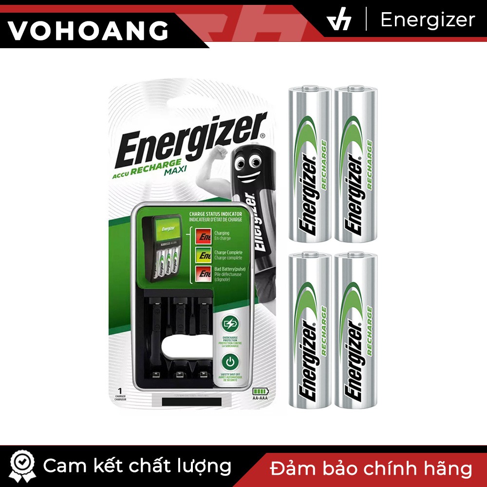 Bộ sạc Energizer Charger kèm 4 pin sạc AA 2000mAh, tự ngắt sạc