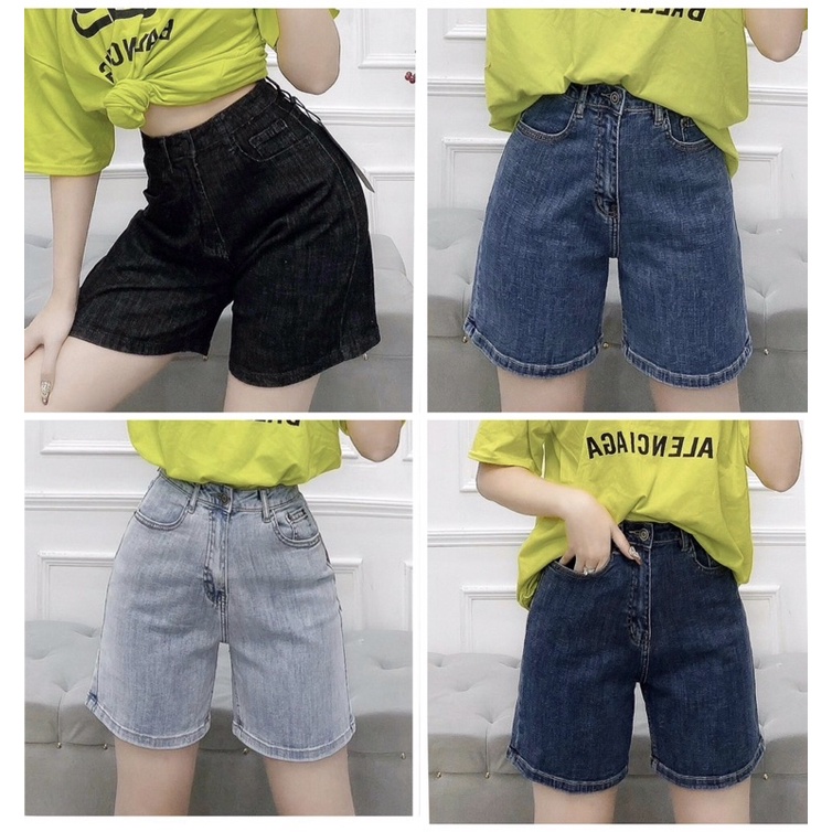 Quần đùi jeans ống suông trơn co dãn PLT🍓