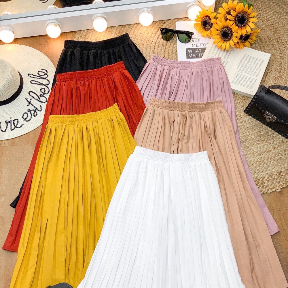 Chân váy Midi xếp li, màu trơn xinh quá chừng, dễ dàng phối đồ | BigBuy360 - bigbuy360.vn