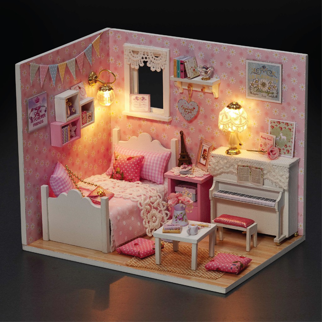 Mô hình nhà búp bê DIY Doll House Miniature_ SUNSHINE PRINCESS _Tặng TẤM CHE BỤI + KEO