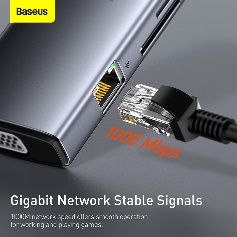 Bộ Chuyển Đổi Hub Type C Baseus Hub Gleam Series 11 in 1 HDMI X 2 4K USB3.0 X 3 RJ45 X 1 VGA X 1 3.5MM Audio TF Slot X 1
