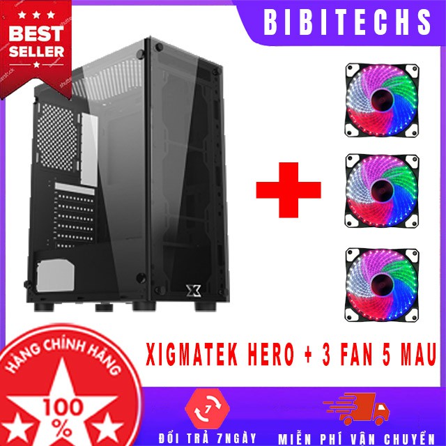 [Mã ELMS5 giảm 7% đơn 300K] Vỏ máy tính Xigmatek Hero ⚡ Freeship ⚡ kèm 3 fan led - 2 mặt kính cường lực - BiBiTechs