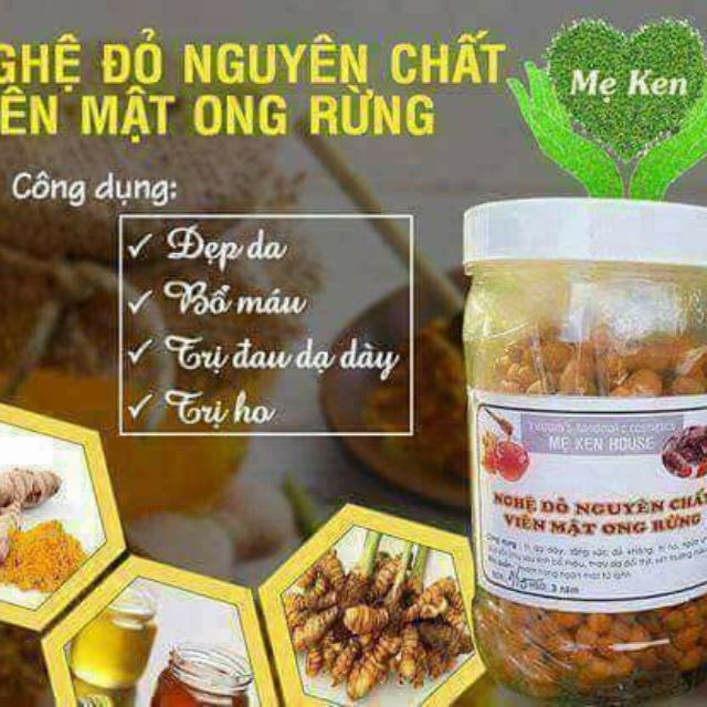 NGHỆ ĐỎ NGUYÊN CHẤT VIÊN BẰNG TAY VỚI MẬT ONG RỪNG MẸ KEN GIẢM DẠ DÀY