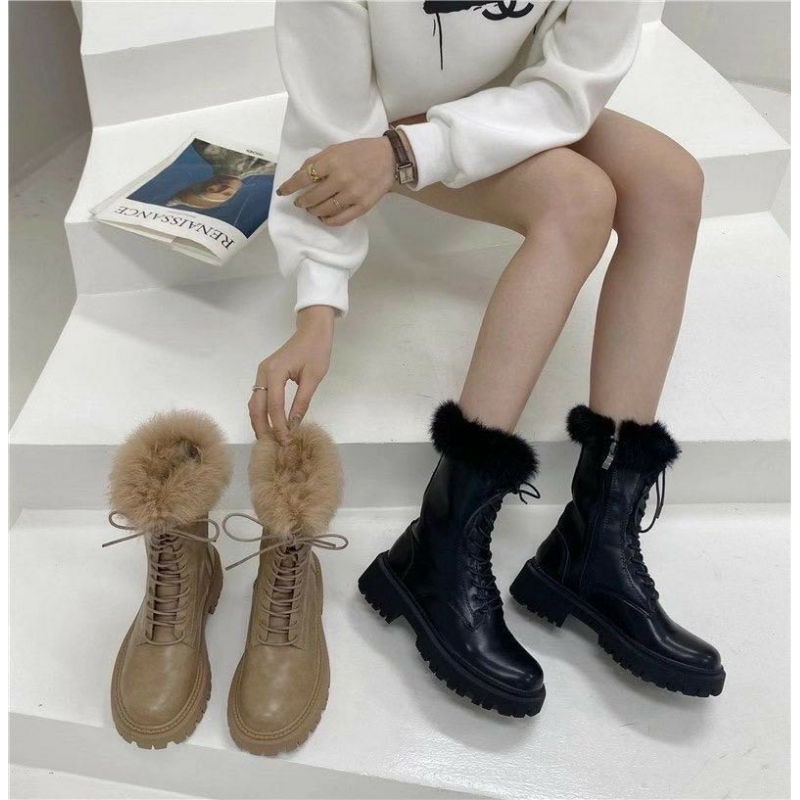 Boots bệt da cổ lông khoá cạnh