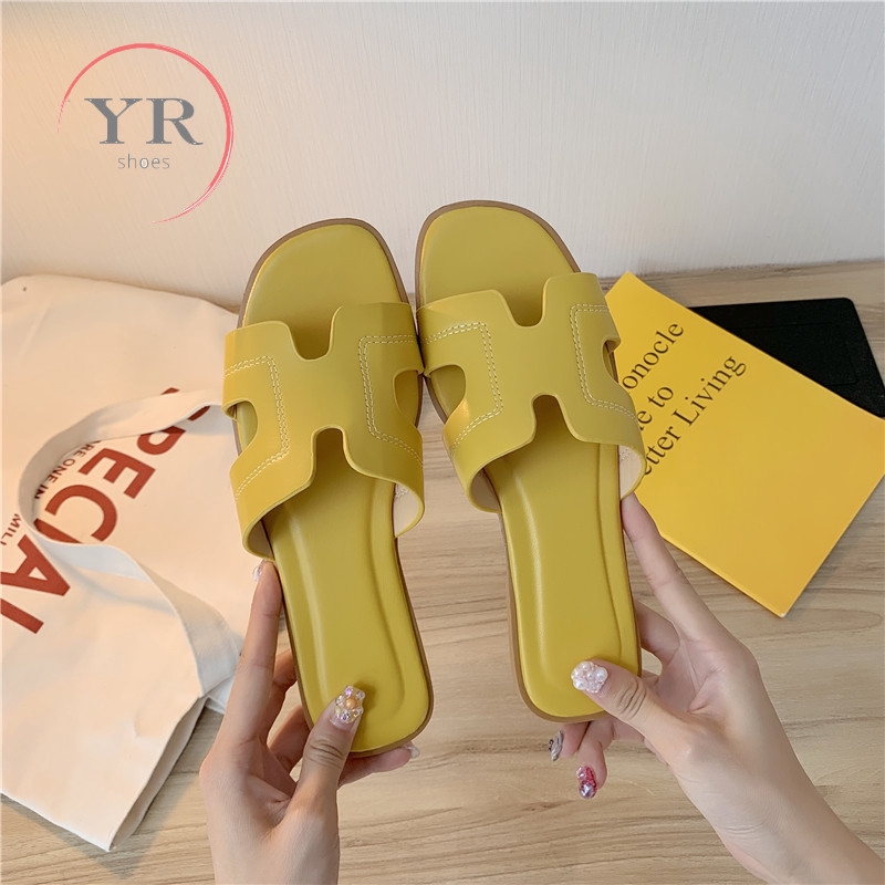 [Ready Stock] YR Women's Candy Colors Fashion Sandals Simple INS Flat Sandals in 7 Colors Size 35-41