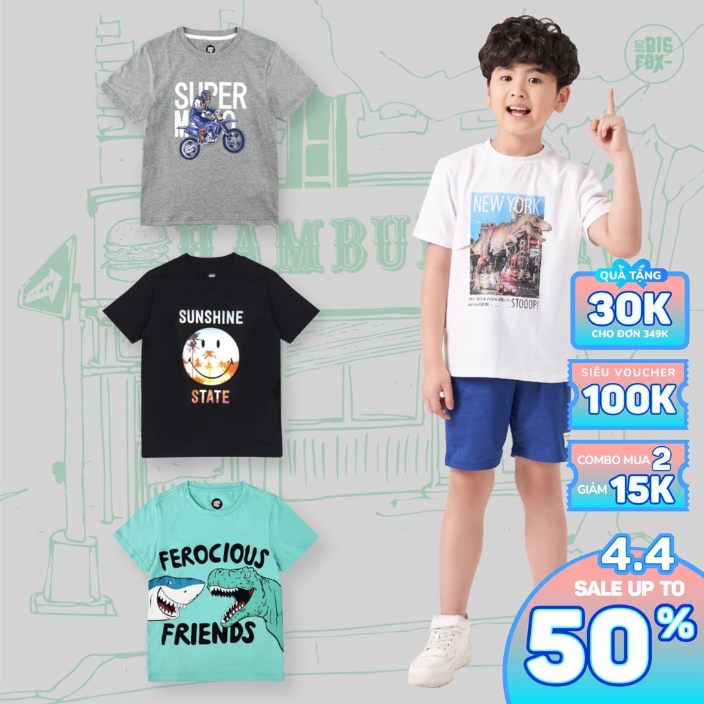 [MÃ BIGFBIF10 GIẢM 10K] Áo Phông Bé Trai Size Đại BigFox, Áo Thun Trẻ Em Hè Chất Cotton, Mã Xuất 0123