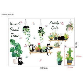 Decal dán tường Cây cảnh và lovely cat