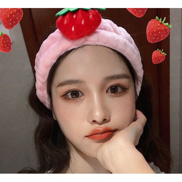 Băng đô Trái Dâu 🍓 xinh xinh, Băng đô Trái Dâu 3D vải nhung mềm mịn Cao Cấp
