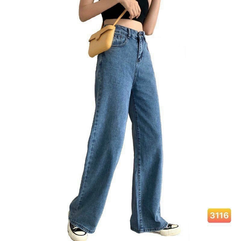 Quần Baggy Nữ Quần Baggy Jean Nữ Trơn Lưng Cao Ống Rộng Size SML. Quần Jean Nữ Ms3116