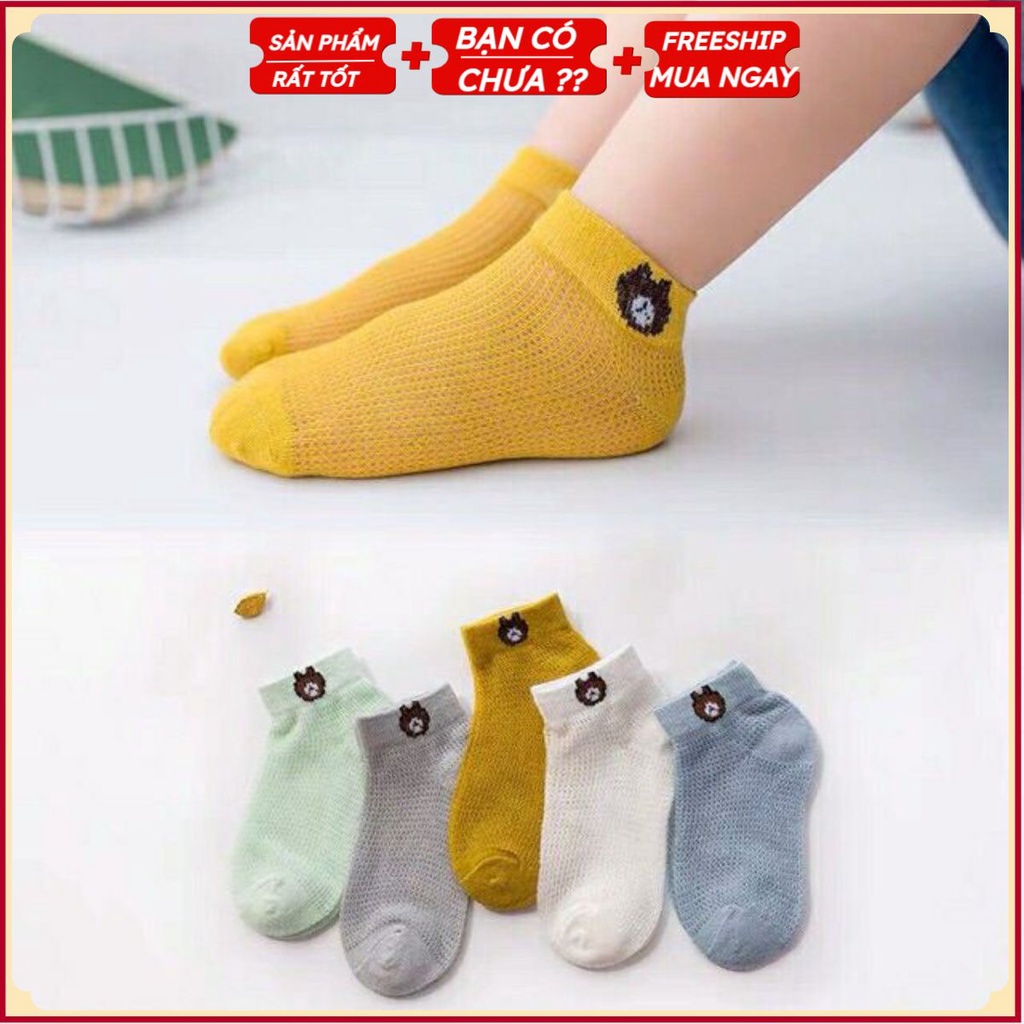 (Set 5 Đôi) Tất Thông Hơi Họa Tiết Hình Gấu Cho Các Bé .