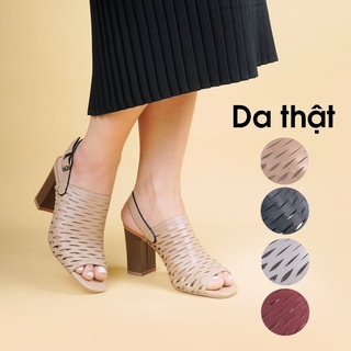 Sandal VNXK quai da thật gót trụ 7cm, dép xăng đan da bò Ý - Kimy Store