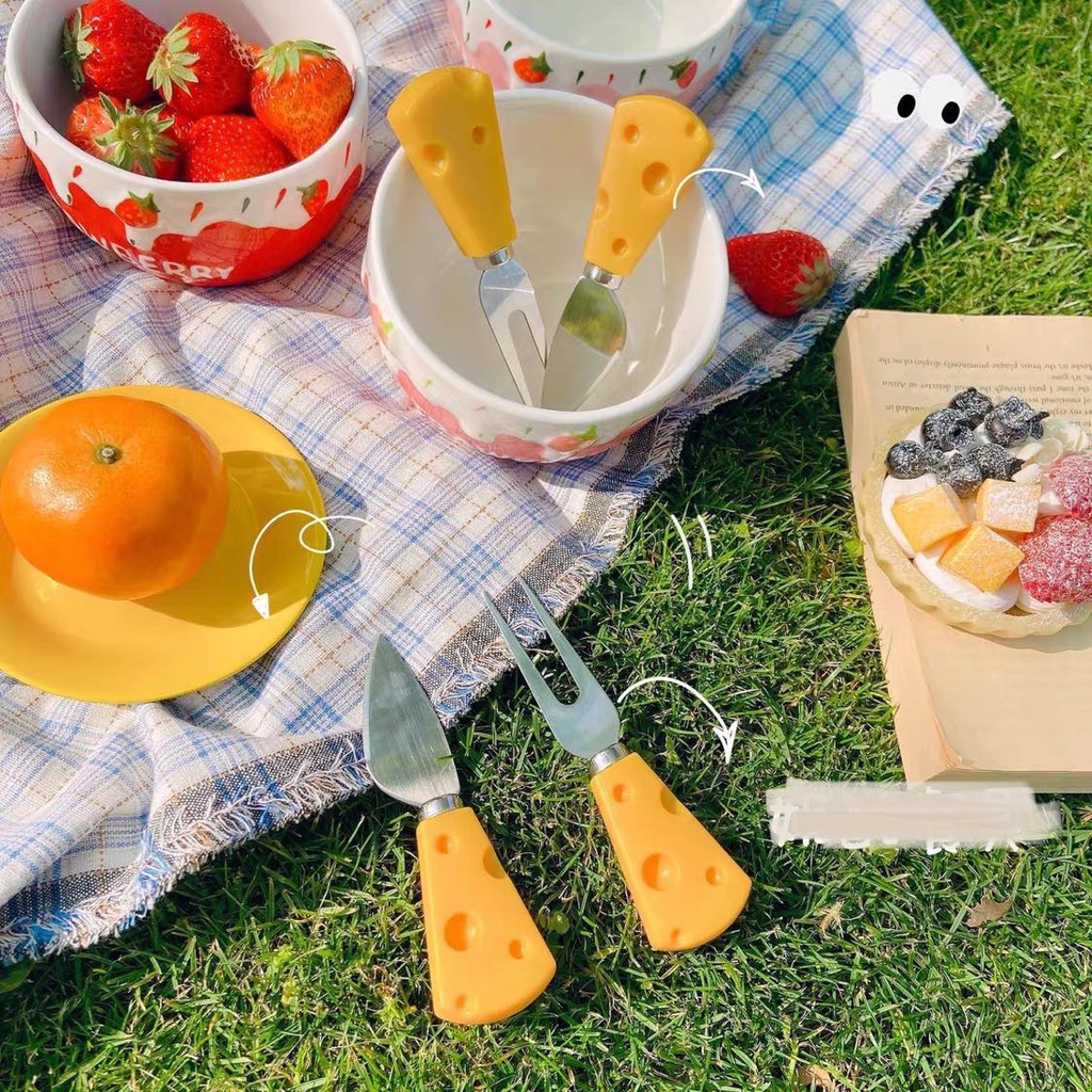 Dao, Nĩa và Muỗng Mini Hình Phô Mai Phụ Kiện Chụp Ảnh Trang Trí