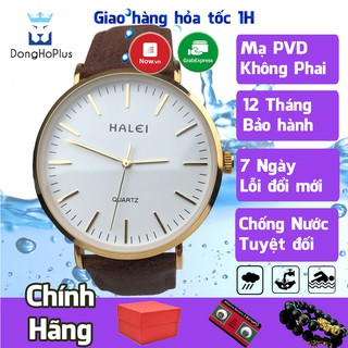 Đồng hồ nam nữ Halei 541 dây da cao cấp viền mạ pvd bền màu, chống xước, chống nước 10 atm đi tắm, bơi thoải mái