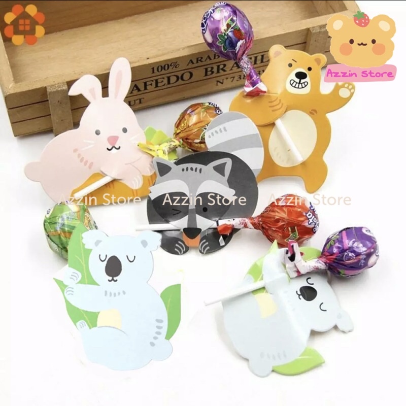 Giấy Thiệp Trang Trí Kẹo Mút Hình Động Vật Dễ Thương Azzin Store