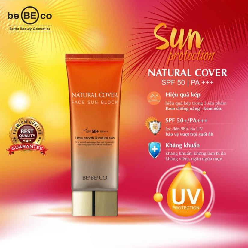 Kem chống nắng dạng nền bảo vệ da BEBECO Hàn Quốc NATURAL COVER FACE SUN BLOCK SPF 50+PA +++ 70ml