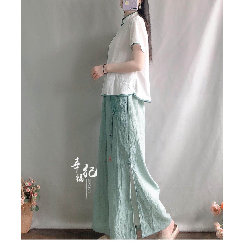 Áo Sơ Mi Cotton Lanh Cổ Đứng Cài Nút Phong Cách Retro Trung Hoa 2022