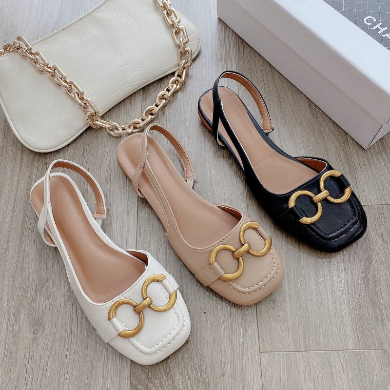 M²h(ẢNH THẬT) Sandal Mũi Vuông Khoá Đồng Da Mềm Êm Fullbox