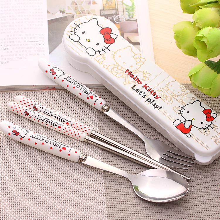 Bộ muỗng đũa nĩa in họa tiết Hello Kitty cho trẻ em