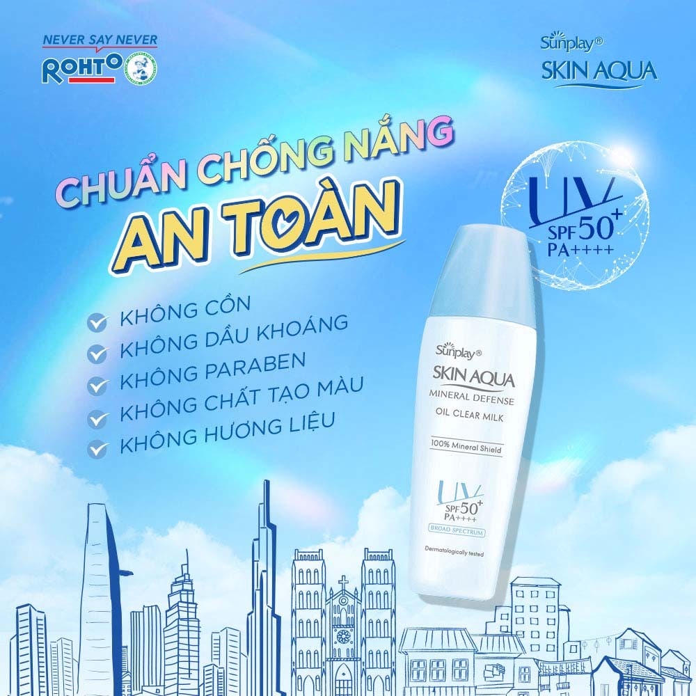 Sữa Chống Nắng Vật Lý Bảo Vệ Da Giảm Dầu Sunplay Skin Aqua Mineral Defense Oil Clear Milk SPF50+ PA++++ 25g