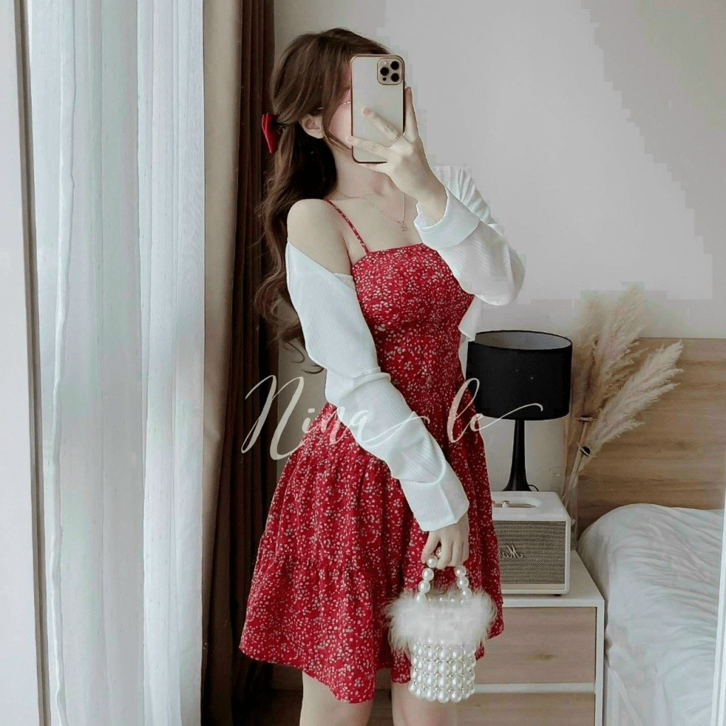 ĐẦM LỤA KÈM ÁO KHOÁC GÂN UP thoi trang shop valentina