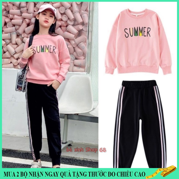 Bộ quần áo thu đông bé gái 18-45kg Sumer, bộ dài tay bé gái 5-15 tuổi giữ ấm tốt,vải da cá, hàng may kĩ.SU11