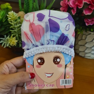 Mũ trùm tóc in hoa hình dễ thương viền ren mỏng chống nước