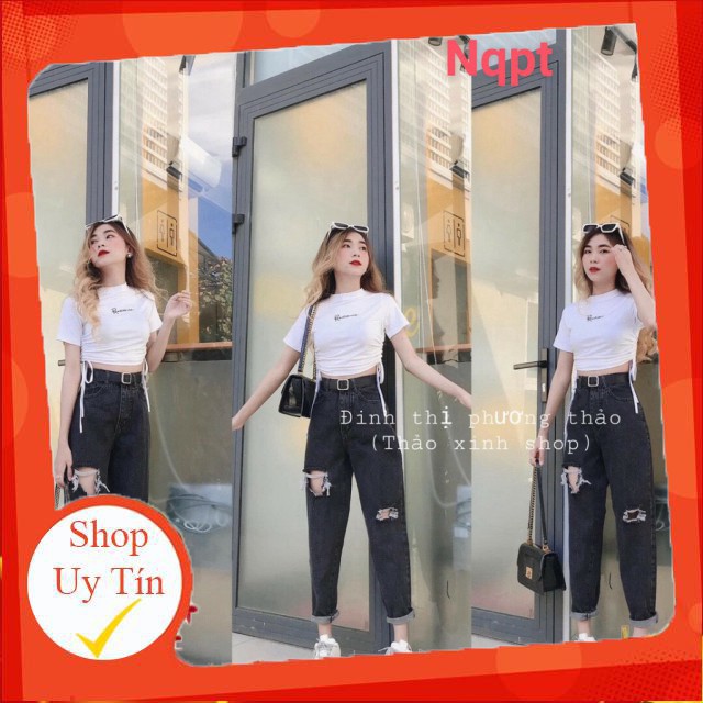 Hàng nhập khẩu Quần baggy jean nữ cao cấp, lưng cao, cắt rách, quần jean nữ Minh Hai Store MS017 Liên hệ mua hàng 084.20