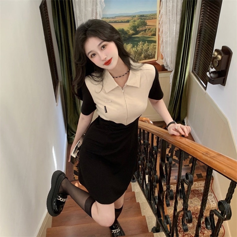 Đầm Polo Kéo Khoá Ngực Chìm Hàng Quảng Châu