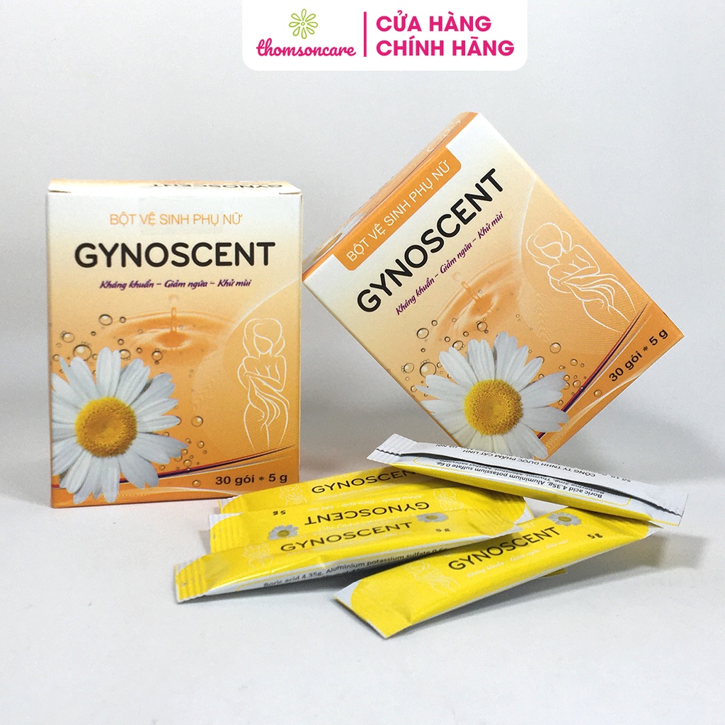 Bột pha vệ sinh phụ nữ Gynoscent của Dược Cát Linh hộp 30 gói, sạch vùng kín, diệt khuẩn, nấm mốc