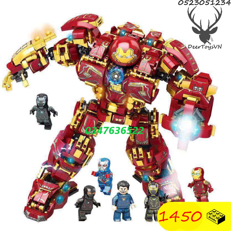 [1450 CT - Hộp Giấy] Bộ Đồ Chơi Lắp Ráp Xếp Hình Mô Hình Lego Người Sắt, Lego Iron Man Hulkbuster, Marvel – SIÊU TO