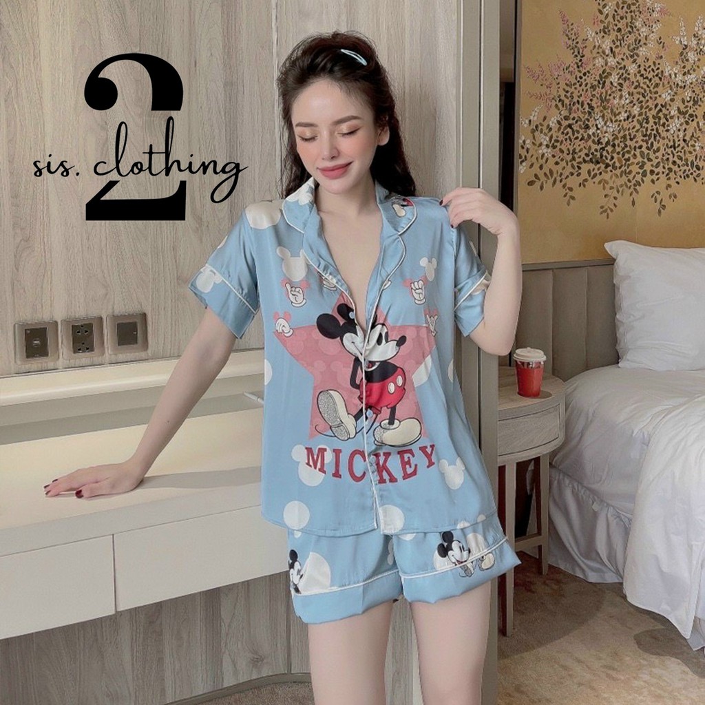 Bộ Pijama ngủ - đồ bộ sau sinh - vải latin áo tay ngắn quần đùi Chuột mickey - 2sis clothing
