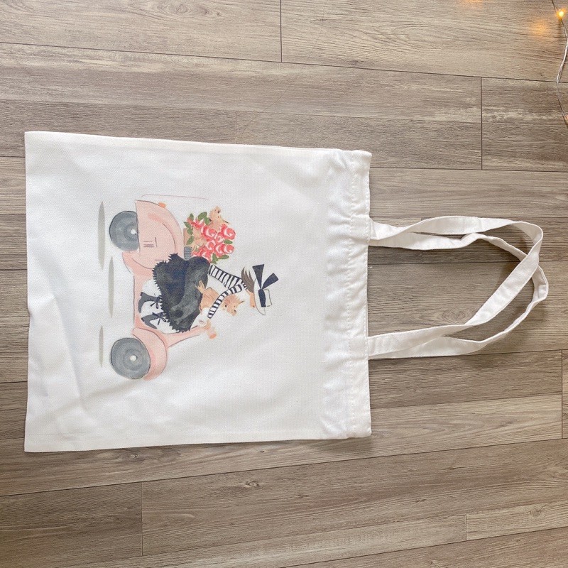 Túi tote vải canvas in hình cô gái lái xe máy túi đeo vai có khoá miệng