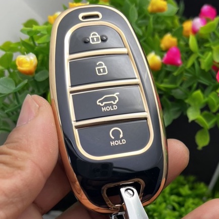 Bao chìa khóa Đen Vàng- Ốp chìa khóa  TPU Đen Vàng xe ô tô HUYNDAI Santafe 2021-Tucson 2022
