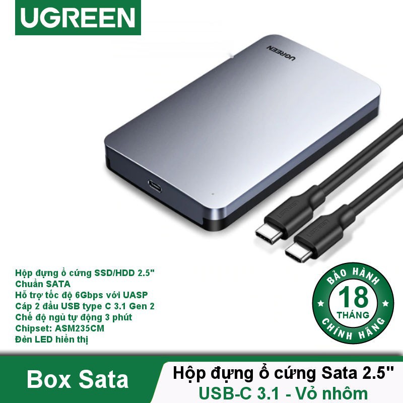 Hộp đựng ổ cứng 2.5 inch SSD, HDD hỗ trợ 6TB, chuẩn SATA UGREEN US221 vỏ nhựa ABS - Hàng chính hãng | WebRaoVat - webraovat.net.vn