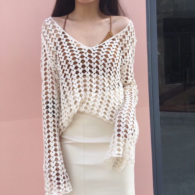 Áo choàng đi biển áo khoác đi biển lưới tim quyến rũ EVA SHOP AKLT