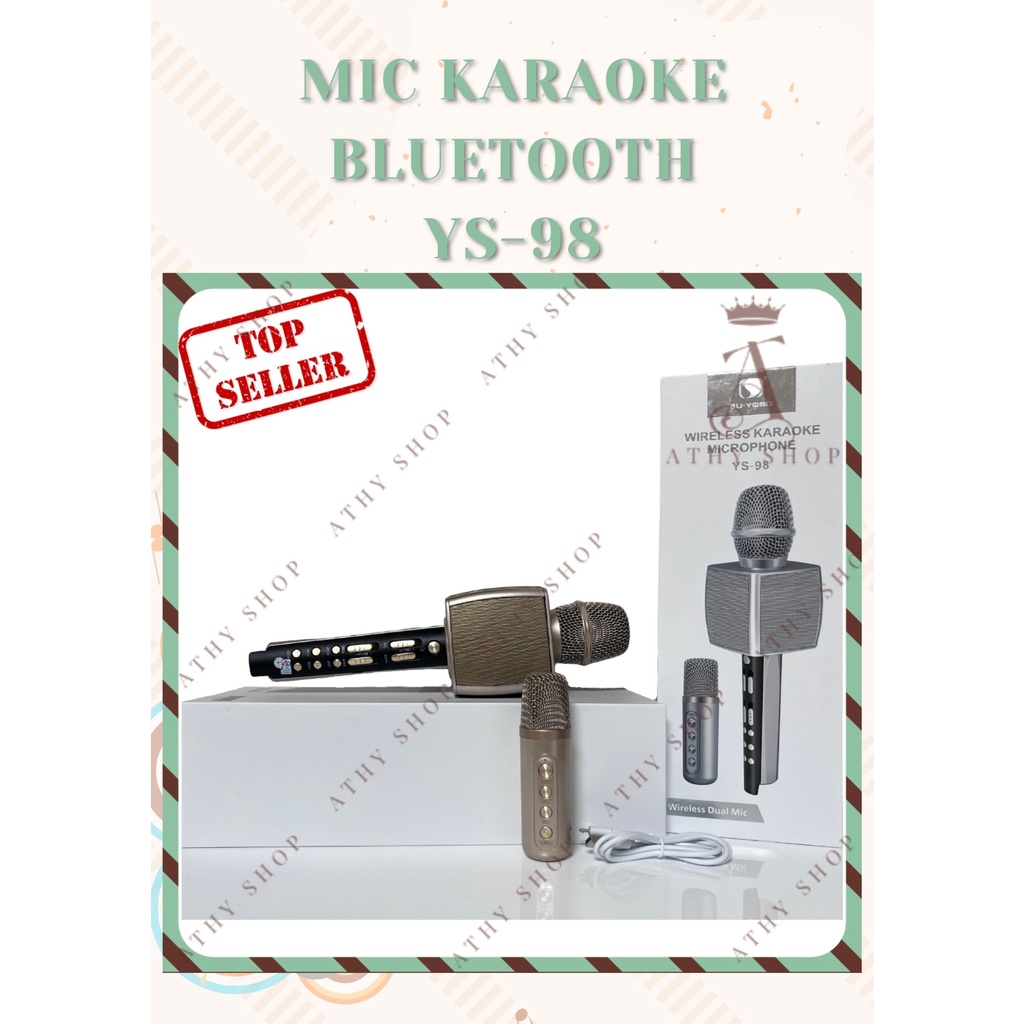 MIC KARAOKE BLUETOOTH YS-98 CÓ MIC PHỤ SONG CA KHÔNG DÂY TIỆN LỢI, mic chống hú không rè volume lớn nhạc to rõ sống động