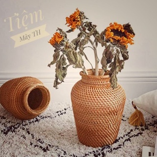 Bình đựng hoa khô, bình hoa làm bằng mây tre đan, trang trí, decor