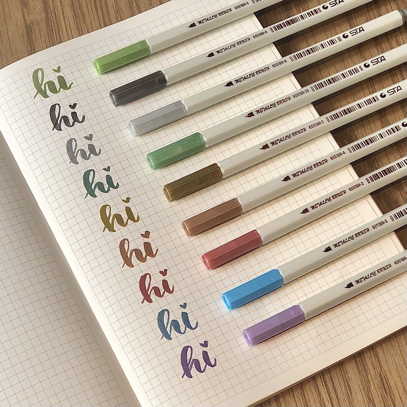 [Mã 11LSSALE giảm 100% đơn 50k] Bút Metallic Brush Pen Màu Nhũ Viết Caligraphy Trang Trí Sổ Bullet Journals
