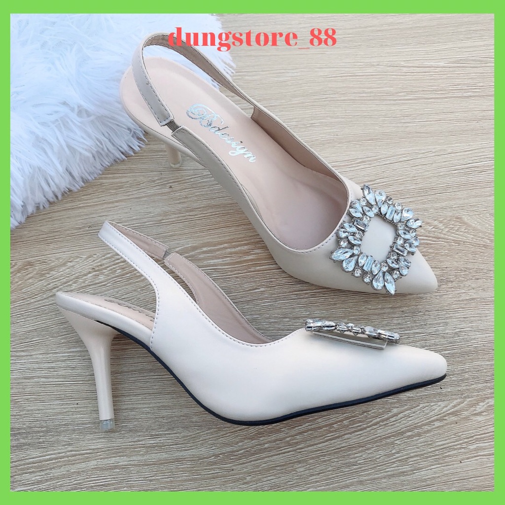 Giày Cao Gót Nữ 8 Phân Chất Da Đẹp Dáng Công Sở  Gắn Lơ Đá DD83