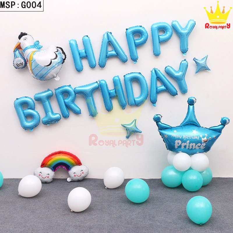 Set chữ happy birthday+ 50 bóng nhũ+ keo bơm